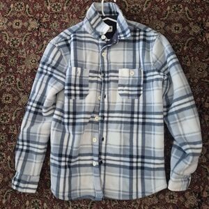 Blue and White Plaid Button-Up Shirt